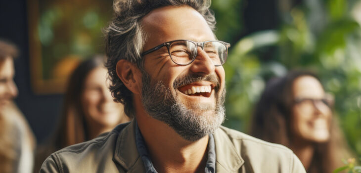 Man smiling in class type setting